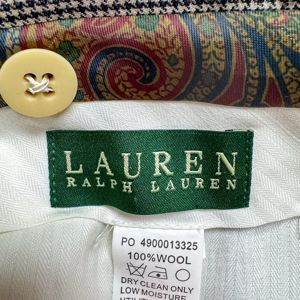 Lauren Ralph Lauren‎ Dress Pants Mens 40x30 Brown Check Wool Pleated Cuffed Work